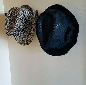 Black sequin fedora and leopard sequin fedora